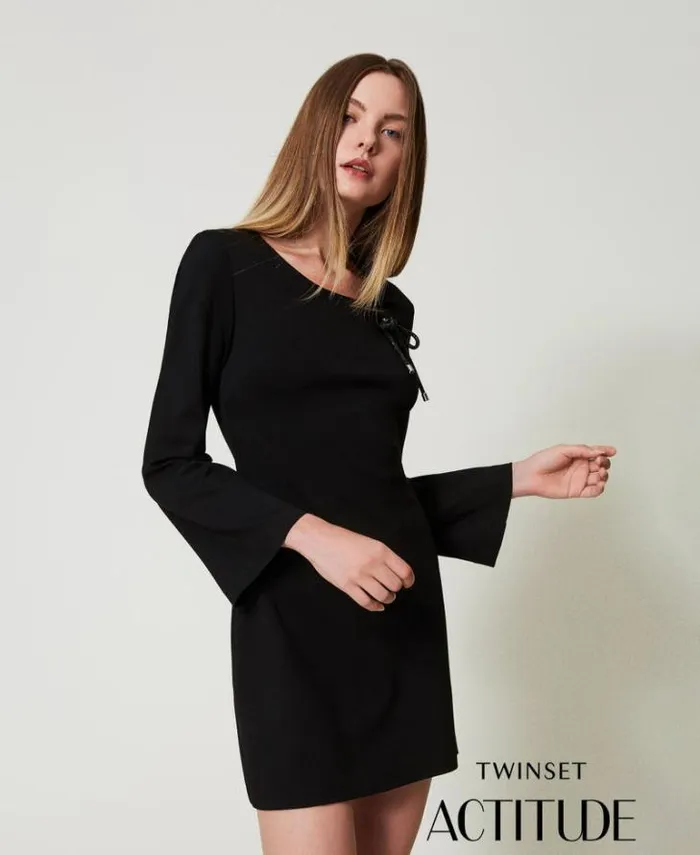 Twinset Short Dresses Short Dress With Rhinestone Brooch Black 8211 Clothing