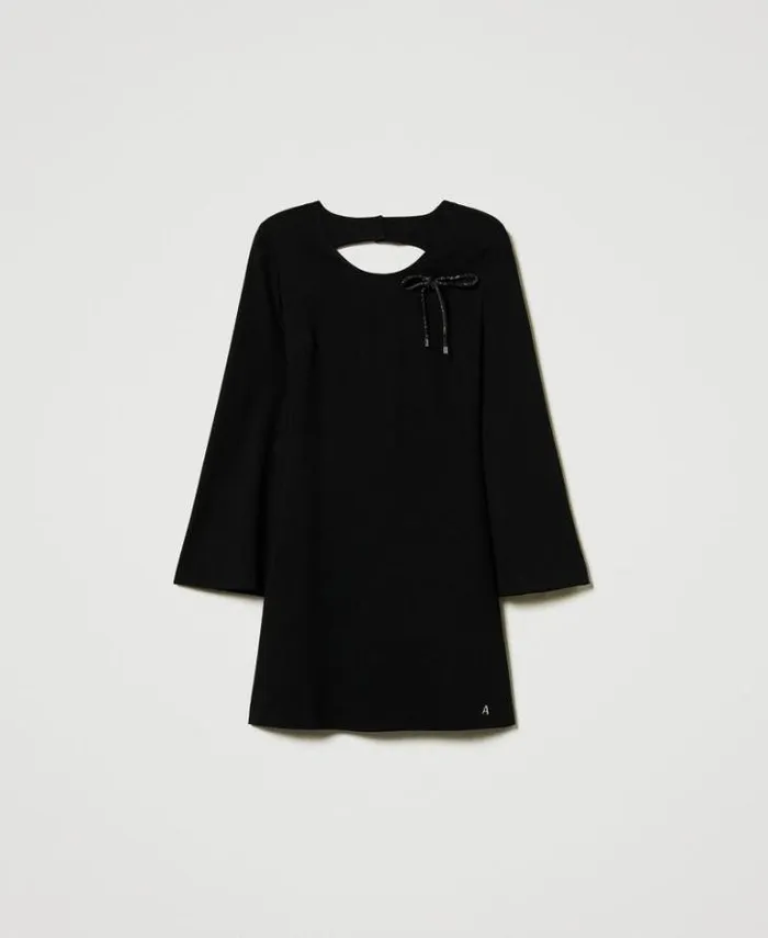 Twinset Short Dresses Short Dress With Rhinestone Brooch Black 8211 Clothing