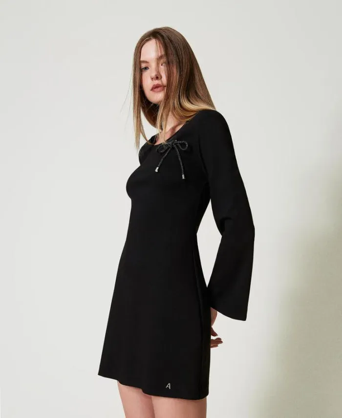 Twinset Short Dresses Short Dress With Rhinestone Brooch Black 8211 Clothing