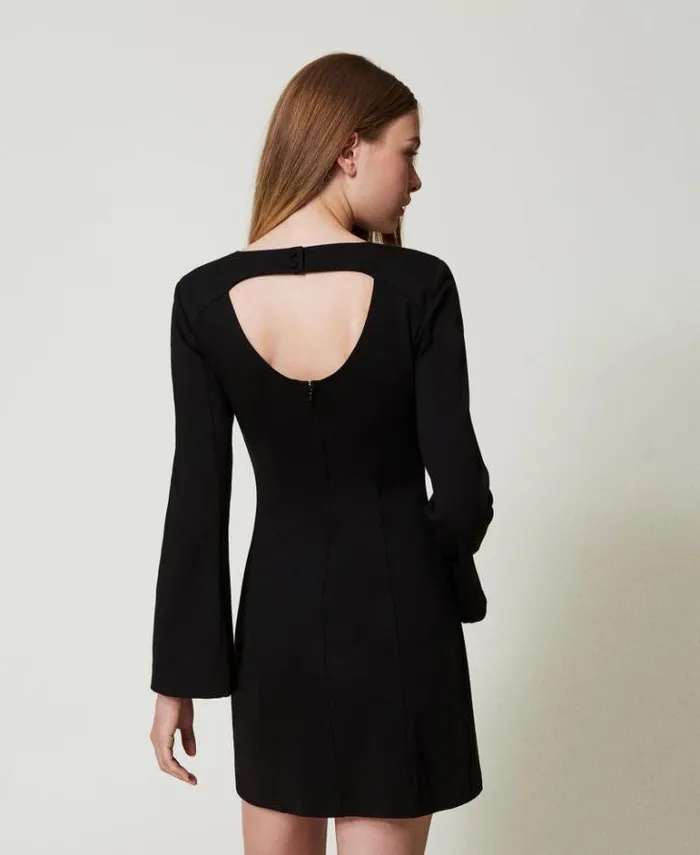 Twinset Short Dresses Short Dress With Rhinestone Brooch Black 8211 Clothing