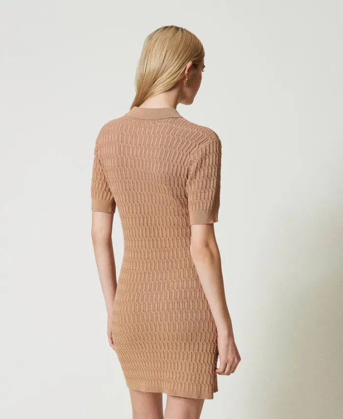 Twinset Short Dresses Short Fitted Knit Dress With Buttons Sandy Brown 8211 Clothing
