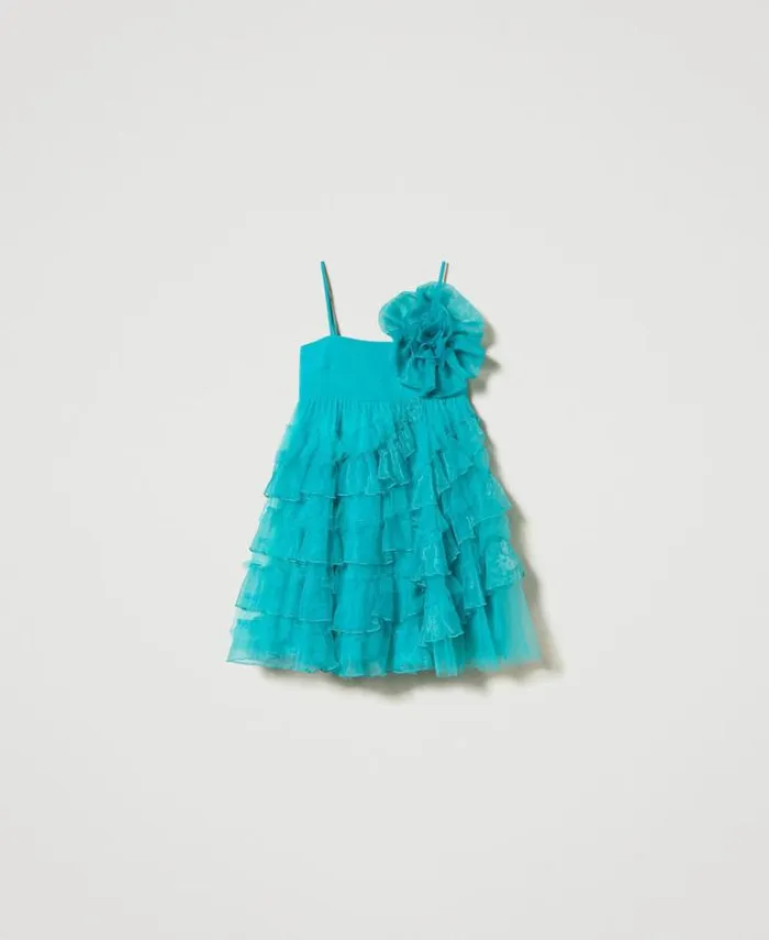 Twinset Short Dresses Short Tulle And Organza Dress Tropical Emerald Green 8211 Clothing