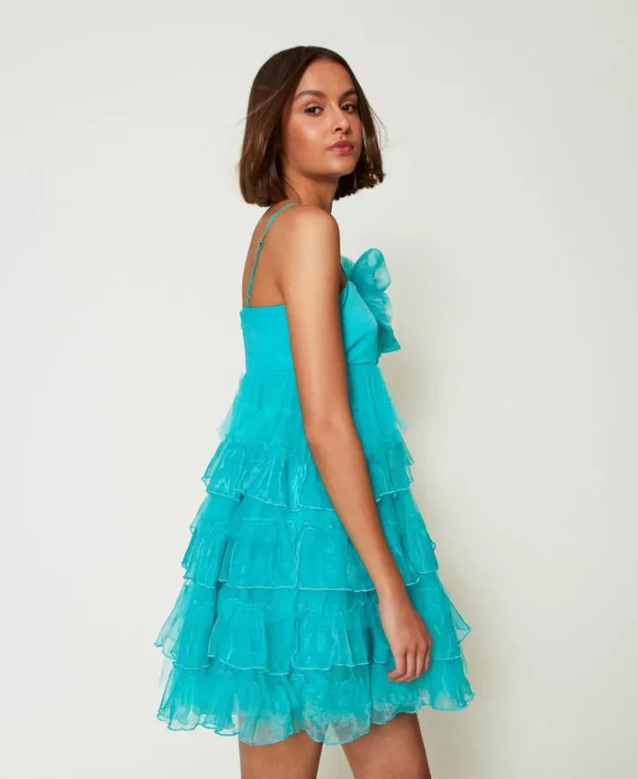 Twinset Short Dresses Short Tulle And Organza Dress Tropical Emerald Green 8211 Clothing