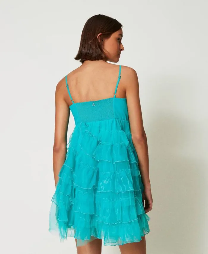Twinset Short Dresses Short Tulle And Organza Dress Tropical Emerald Green 8211 Clothing