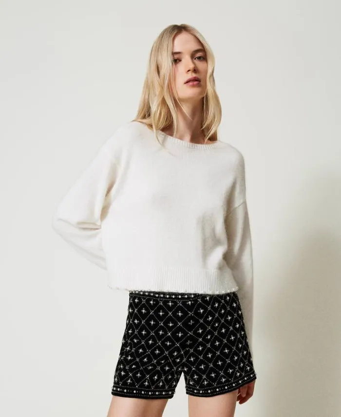 Twinset Shorts Embroidered Velvet Shorts Black 8211 Clothing