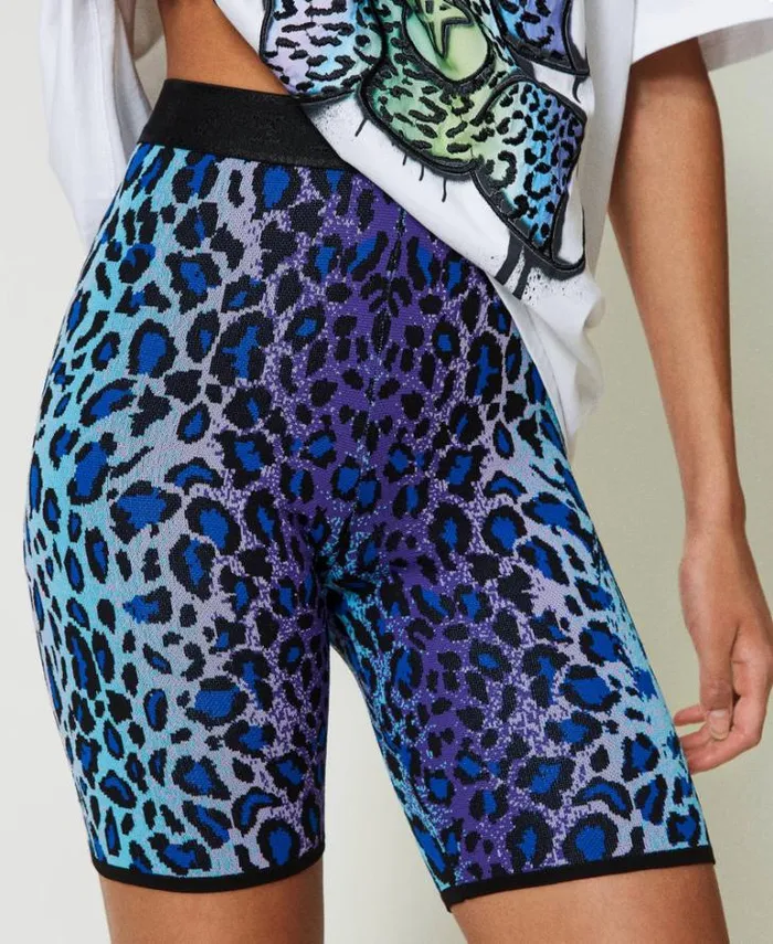 Twinset Shorts MYFO Jacquard Knit Biker Shorts Multicolour Leopard Jacquard 8211 Clothing