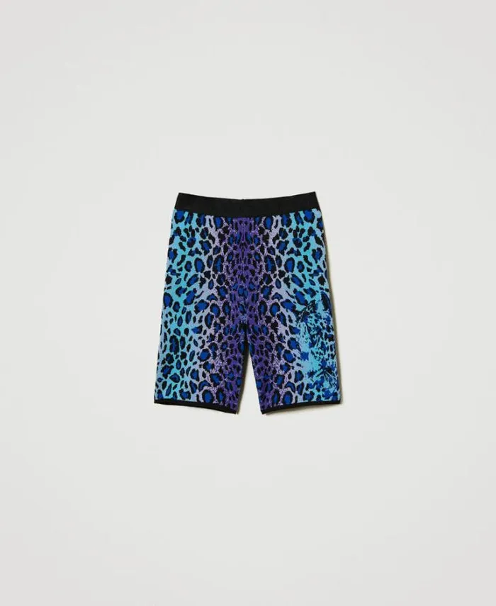 Twinset Shorts MYFO Jacquard Knit Biker Shorts Multicolour Leopard Jacquard 8211 Clothing