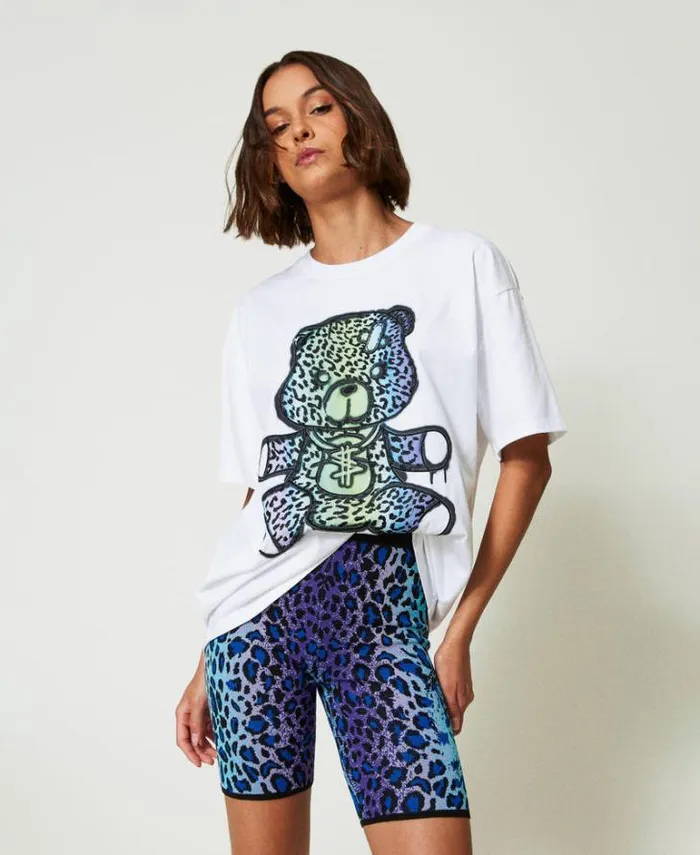 Twinset Shorts MYFO Jacquard Knit Biker Shorts Multicolour Leopard Jacquard 8211 Clothing