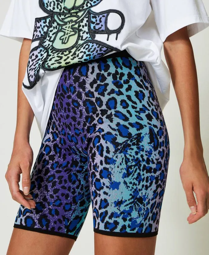 Twinset Shorts MYFO Jacquard Knit Biker Shorts Multicolour Leopard Jacquard 8211 Clothing