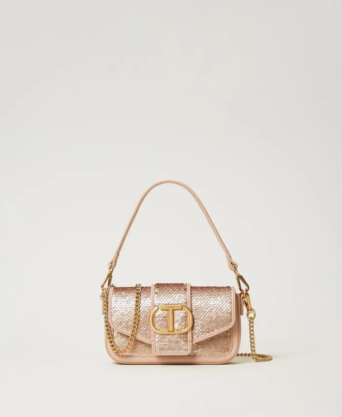 Twinset Shoulder Bags 039Amie039 Shoulder Bag With Sequins Peach Pink 8211 Bags