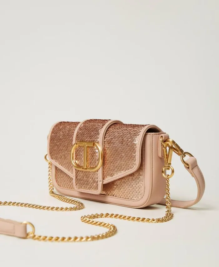 Twinset Shoulder Bags 039Amie039 Shoulder Bag With Sequins Peach Pink 8211 Bags