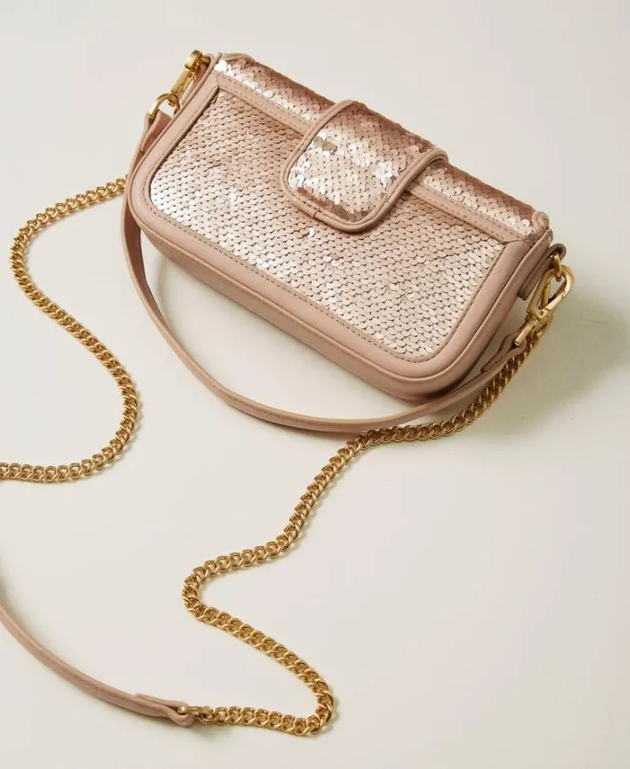 Twinset Shoulder Bags 039Amie039 Shoulder Bag With Sequins Peach Pink 8211 Bags
