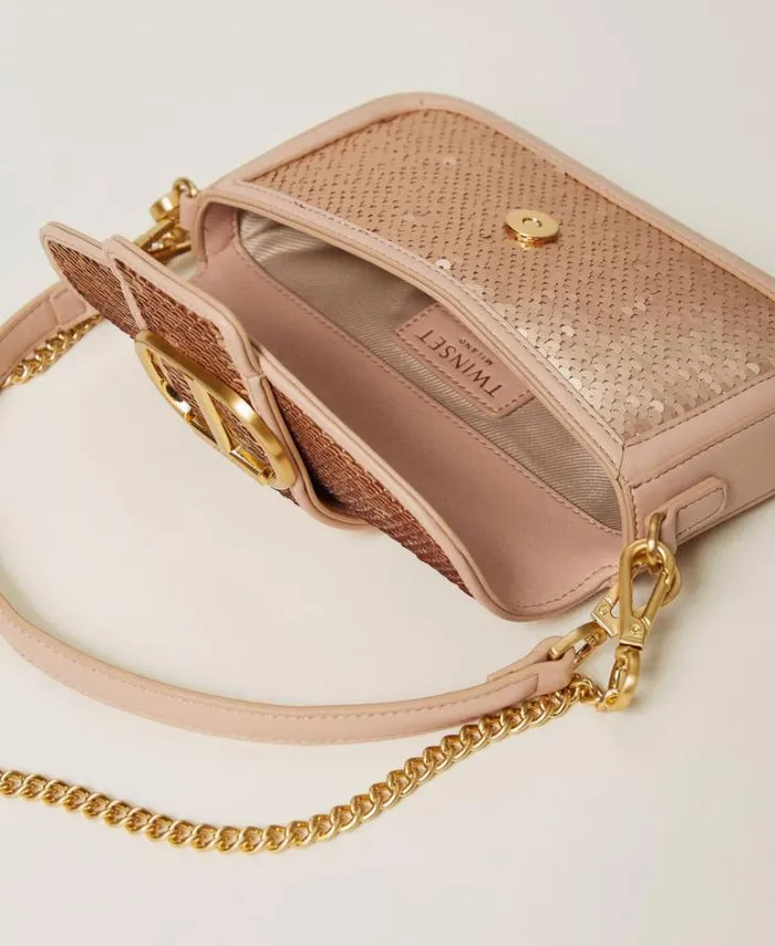 Twinset Shoulder Bags 039Amie039 Shoulder Bag With Sequins Peach Pink 8211 Bags