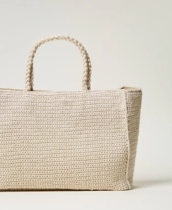 Twinset Shoulder Bags 039Bohmienne039 Tricot Shopper Bag With Logo White Cream 8211 Bags