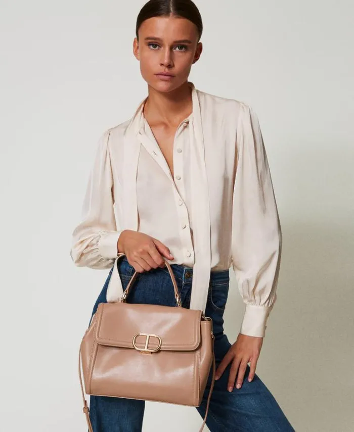 Twinset Shoulder Bags 039Brera039 Top Handle Bag With Oval T Fastener Chocolate Malt 8211 Bags