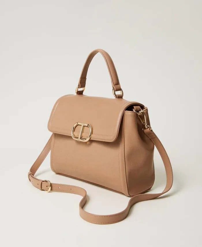 Twinset Shoulder Bags 039Brera039 Top Handle Bag With Oval T Fastener Chocolate Malt 8211 Bags