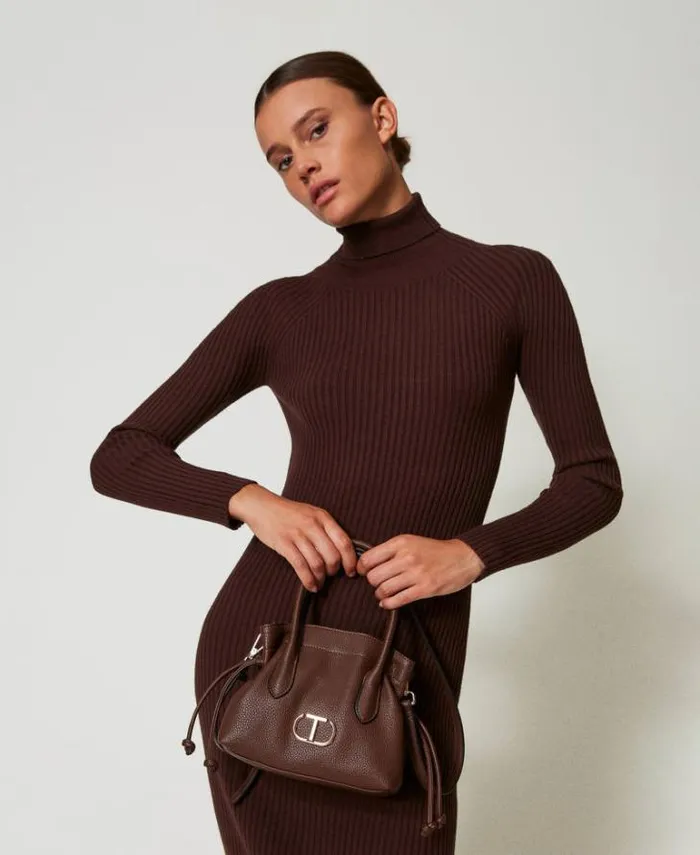 Twinset Shoulder Bags Shoulder Bag With Oval T And Drawstring Coffee Chocolate 8211 Bags