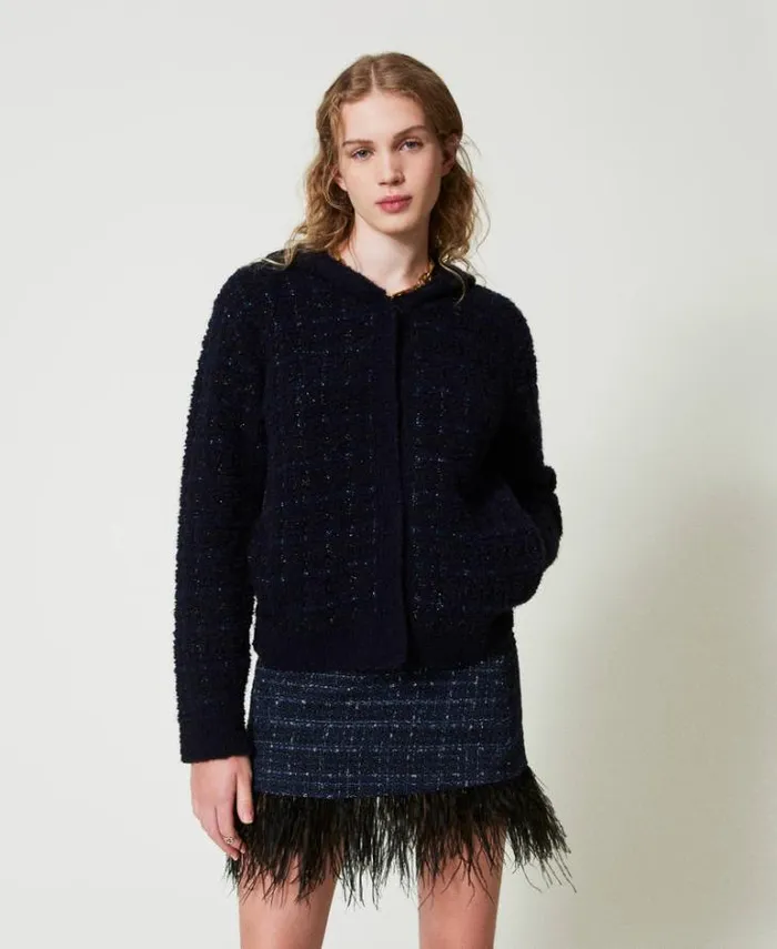 Twinset Skirts Boucl Miniskirt With Feathers Blue Denim Black Bouclegrave 8211 Clothing