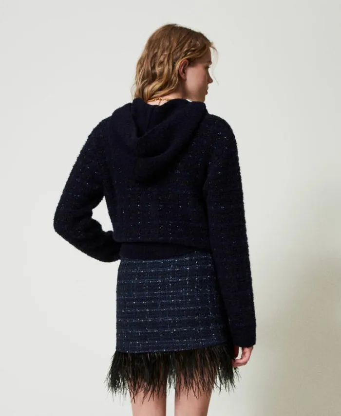 Twinset Skirts Boucl Miniskirt With Feathers Blue Denim Black Bouclegrave 8211 Clothing