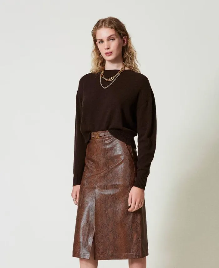 Twinset Skirts Lizard Leather Effect Midi Skirt Coffee Black Lizard Print 8211 Clothing Twinset Skirts Lizard Leather Effect Midi Skirt Coffee Black Lizard Print 8211 Clothing