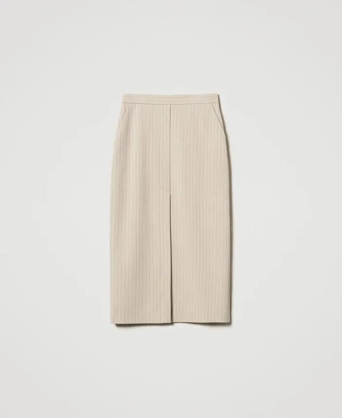 Twinset Skirts Lurex Pinstripe Midi Skirt Lurex Pinstripe Beige 8211 Clothing