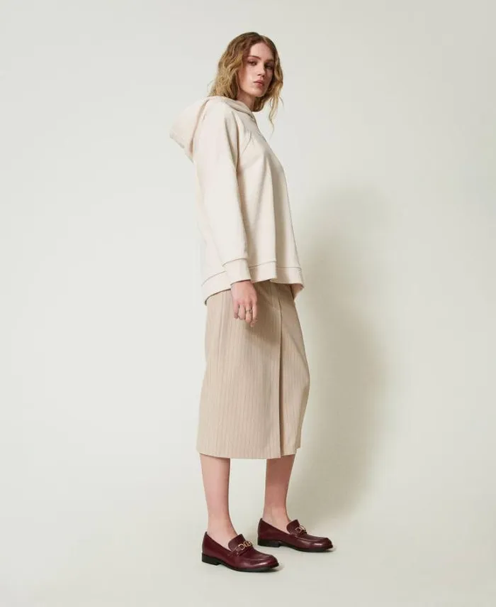 Twinset Skirts Lurex Pinstripe Midi Skirt Lurex Pinstripe Beige 8211 Clothing