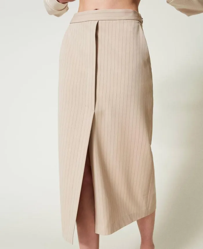 Twinset Skirts Lurex Pinstripe Midi Skirt Lurex Pinstripe Beige 8211 Clothing