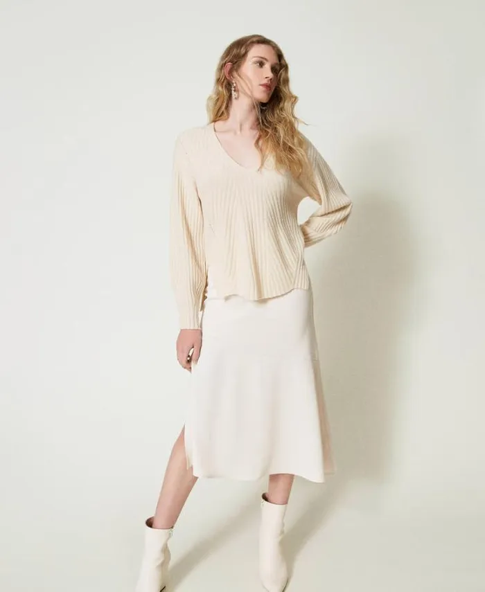 Twinset Skirts Midi Skirt With Oval T Chain Old White 8211 Clothing