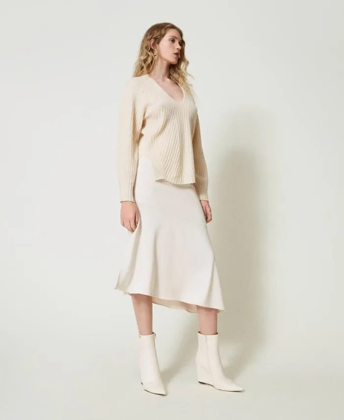 Twinset Skirts Midi Skirt With Oval T Chain Old White 8211 Clothing