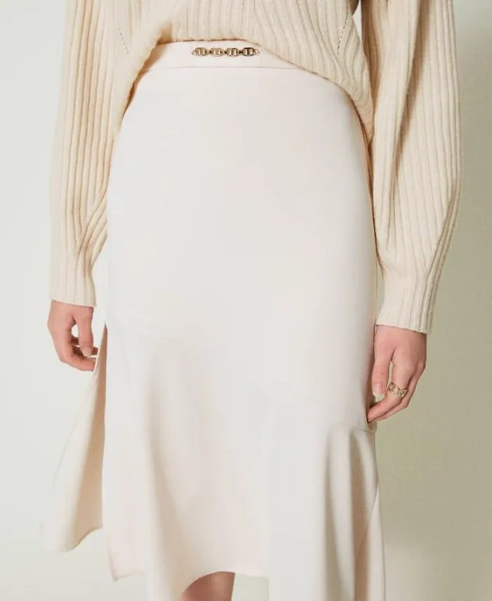 Twinset Skirts Midi Skirt With Oval T Chain Old White 8211 Clothing