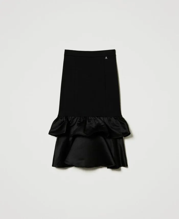 Twinset Skirts Midi Skirt With Satin Flounces Black 8211 Clothing
