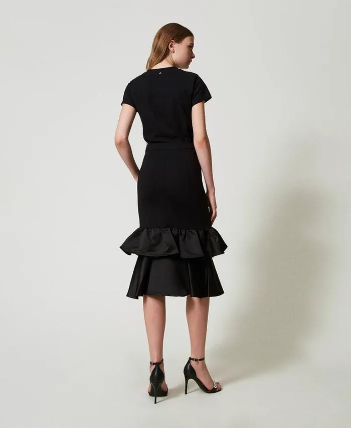 Twinset Skirts Midi Skirt With Satin Flounces Black 8211 Clothing