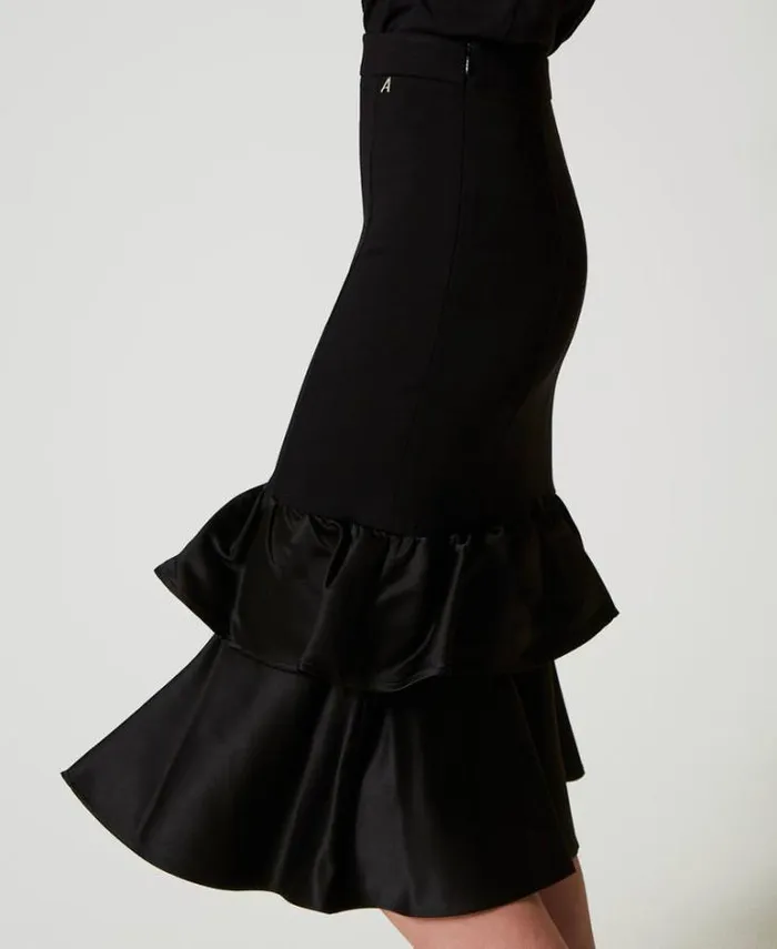 Twinset Skirts Midi Skirt With Satin Flounces Black 8211 Clothing