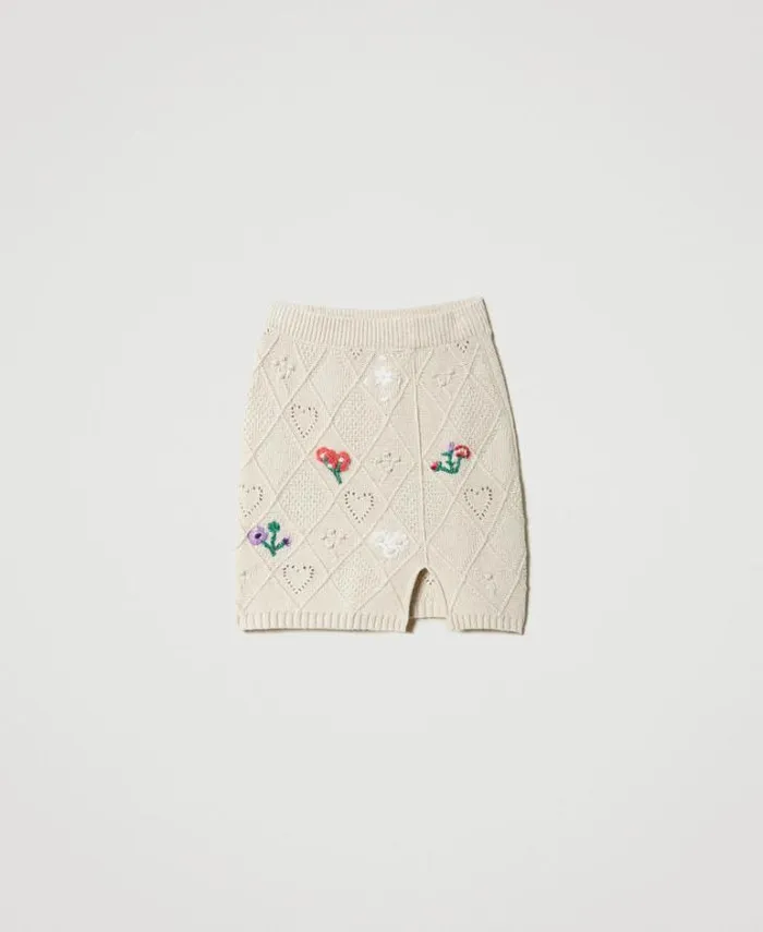 Twinset Skirts Treeblend Yarn Miniskirt With Handmade Embroidery Pale Cream 8211 Clothing