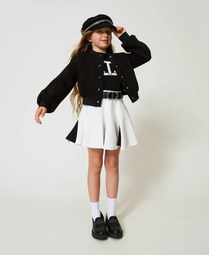 Twinset Skirts Twotone Scuba Fabric Skirt Bicolour Off White Black 8211 Girl