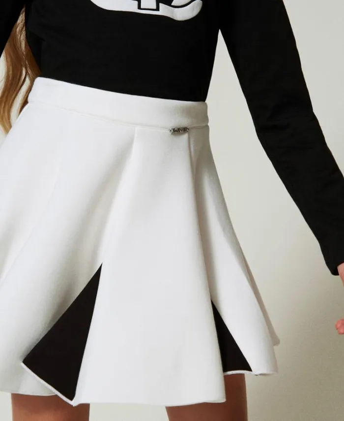 Twinset Skirts Twotone Scuba Fabric Skirt Bicolour Off White Black 8211 Girl