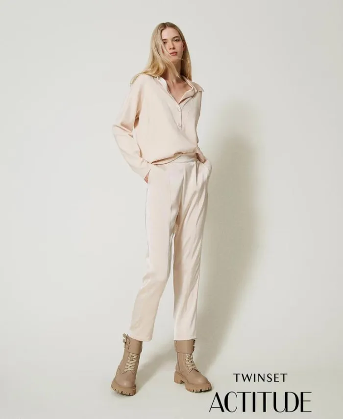 Twinset Straight Leg And Cigarette Trousers Satin Cigarette Trousers Pink Cloud Pink 8211 Clothing