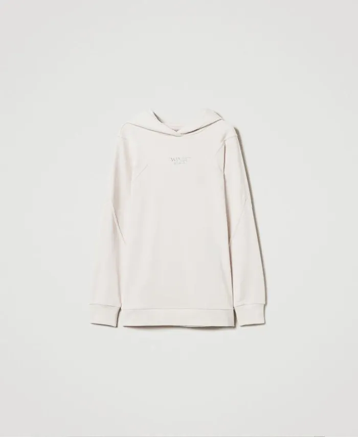 Twinset Sweatshirts Maxi Hoodie With Logo Old White 8211 Clothing