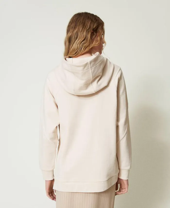 Twinset Sweatshirts Maxi Hoodie With Logo Old White 8211 Clothing