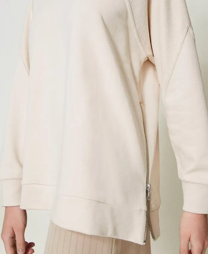 Twinset Sweatshirts Maxi Hoodie With Logo Old White 8211 Clothing