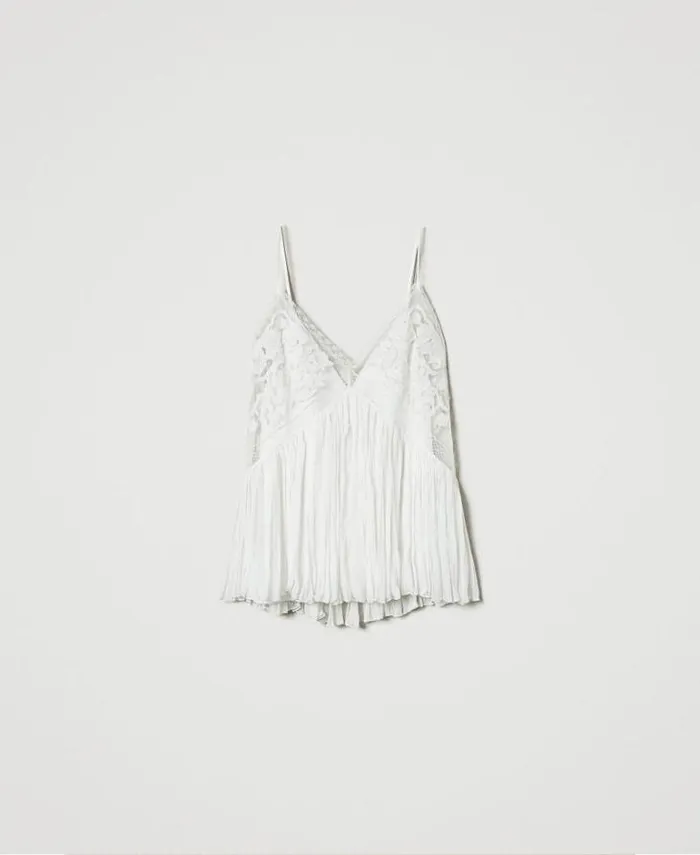 Twinset TShirts And Tops Creponne And Tulle Top Butter Cookie White 8211 Clothing