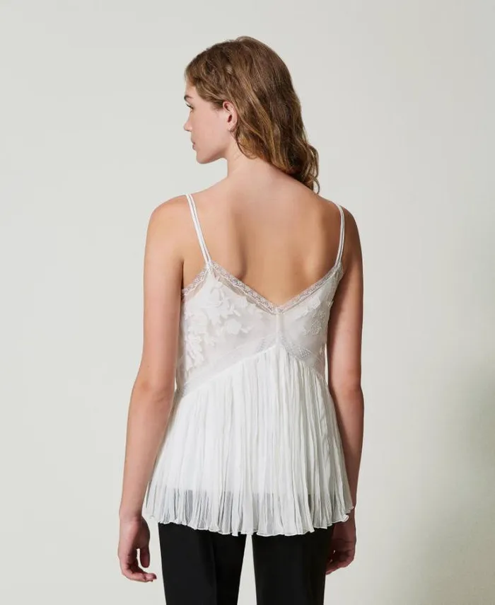 Twinset TShirts And Tops Creponne And Tulle Top Butter Cookie White 8211 Clothing