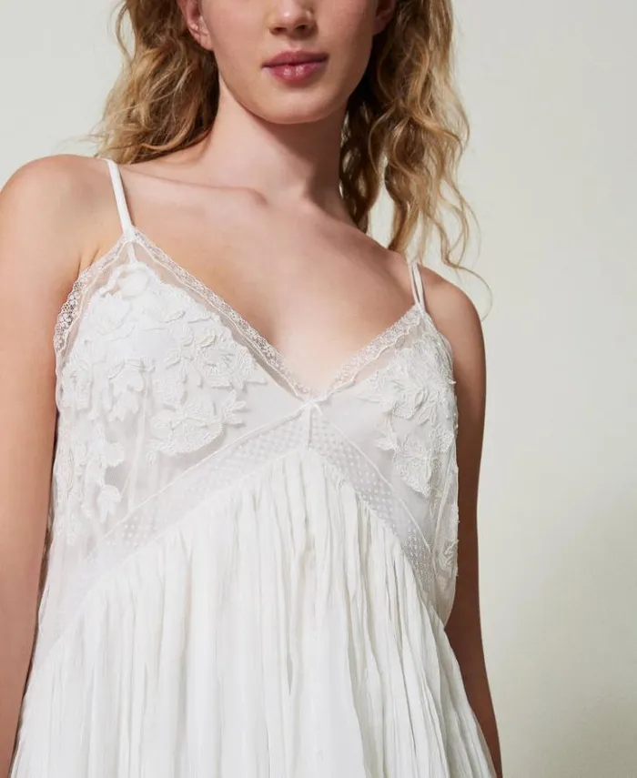 Twinset TShirts And Tops Creponne And Tulle Top Butter Cookie White 8211 Clothing