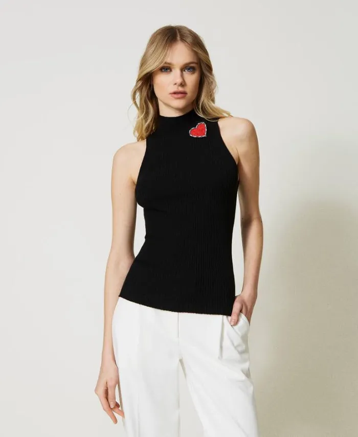 Twinset TShirts And Tops Striped Top With Brooch Black 8211 Clothing