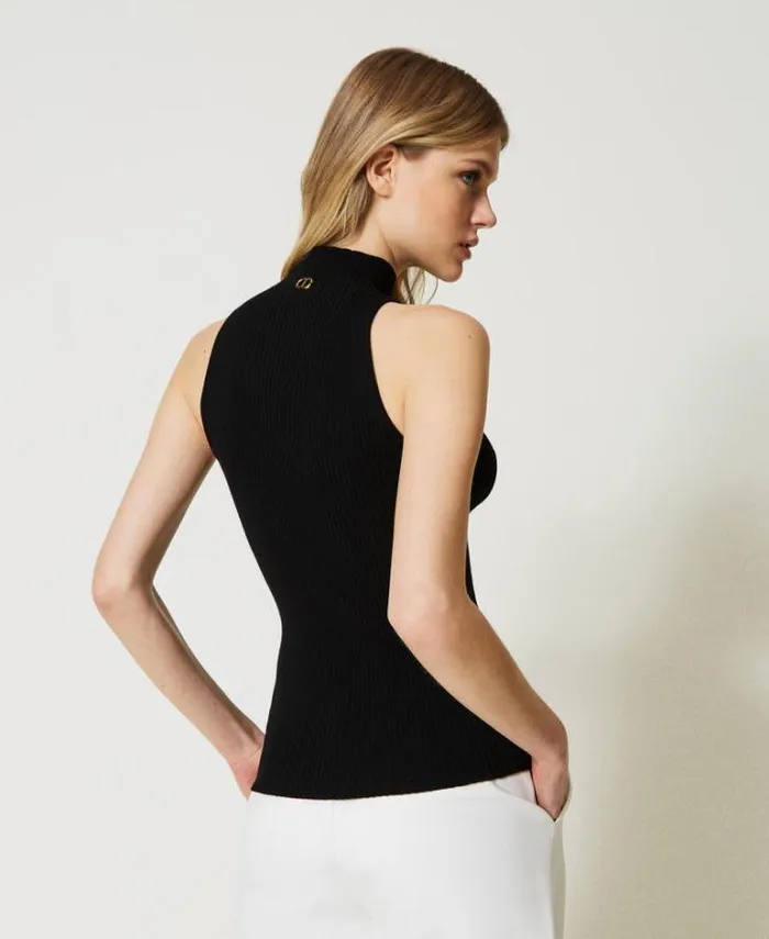 Twinset TShirts And Tops Striped Top With Brooch Black 8211 Clothing
