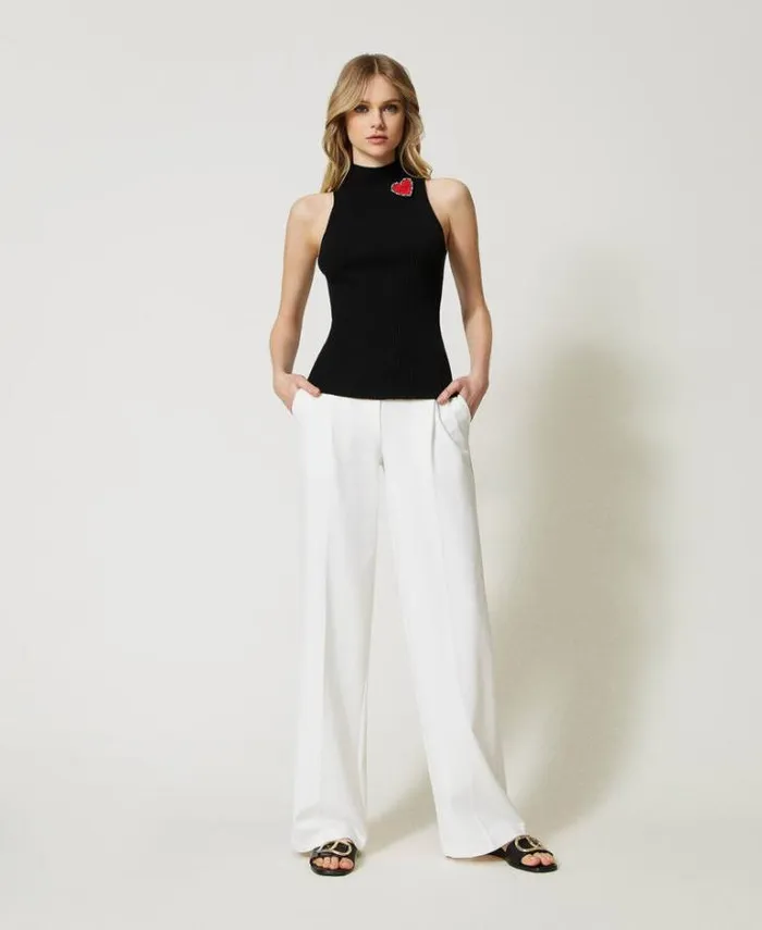 Twinset TShirts And Tops Striped Top With Brooch Black 8211 Clothing