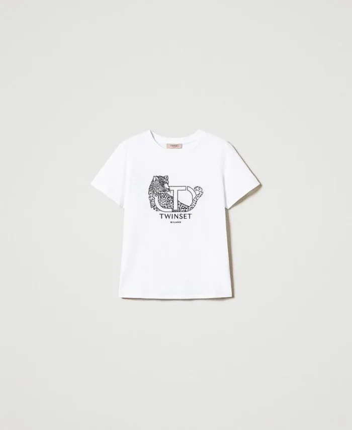 Twinset TShirts And Tops Tshirt With Logo Embroidery And Jaguar White 8211 Clothing