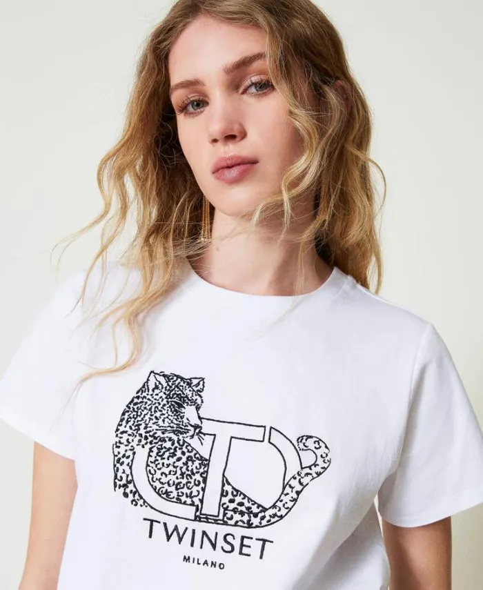 Twinset TShirts And Tops Tshirt With Logo Embroidery And Jaguar White 8211 Clothing