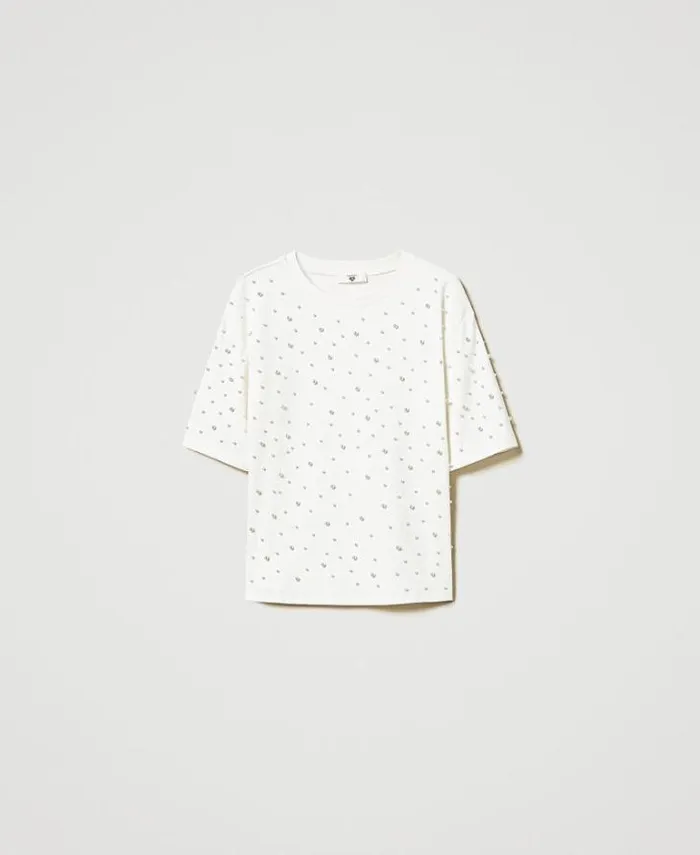 Twinset TShirts And Tops Tshirt With Pearls Antique White 8211 Clothing