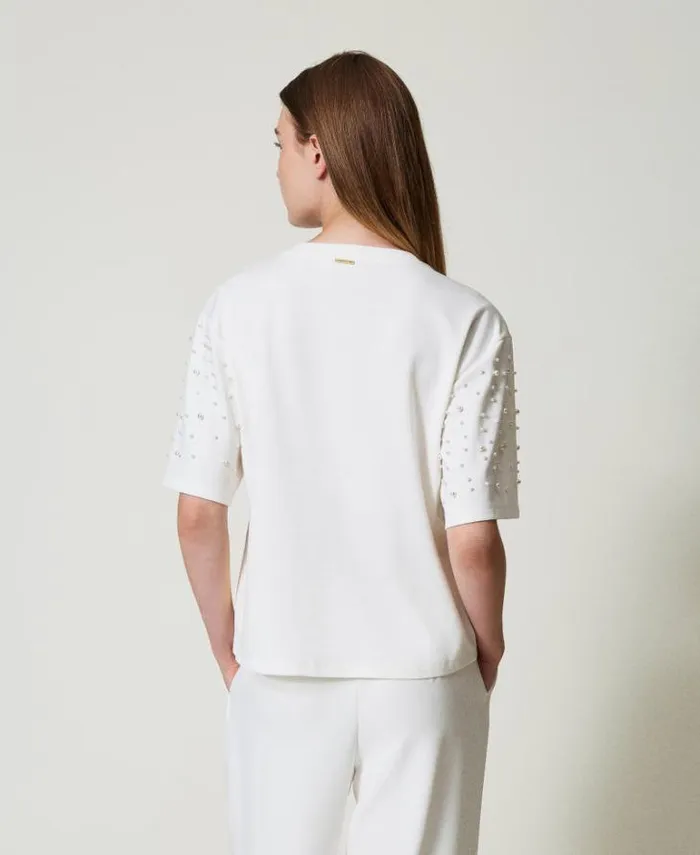 Twinset TShirts And Tops Tshirt With Pearls Antique White 8211 Clothing